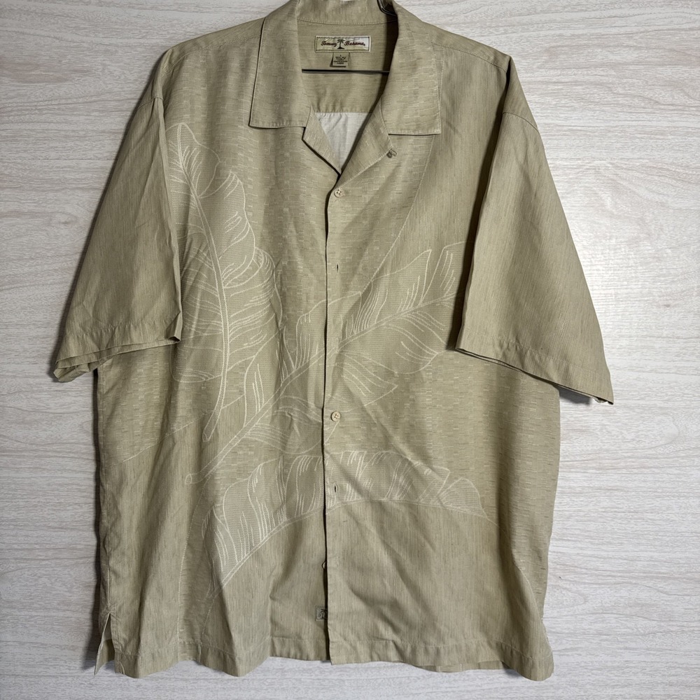 Tommy Bahama 100% Silk Tonal Jacquard Leaf Pattern Sz XL